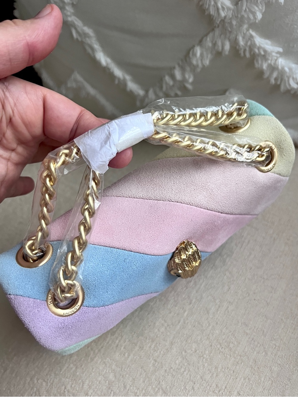 Kurt Geiger Kensington rainbow Mini shoulder crossbody suede leather bag pastel - Picture 7 of 17